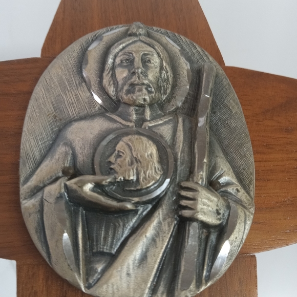 Vintage Religious Wooden Cross Plaque & Metal Ornament RARE Image - Picture 4 of 6